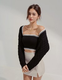 [I'M Meme] Contrast Color Two-Piece Knit Top