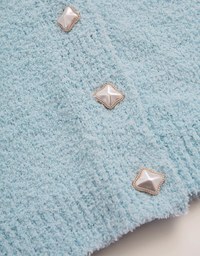 [I'M Meme] V-Neck Tweed Button-Down Loose Knit Top