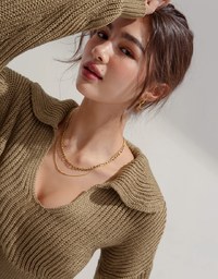 Textured Chunky Crochet Lapel Crop Top