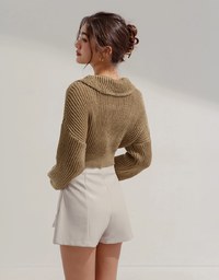 Textured Chunky Crochet Lapel Crop Top