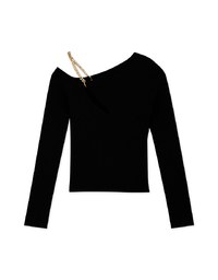 Off-Shoulder Gold Chain Knit Top