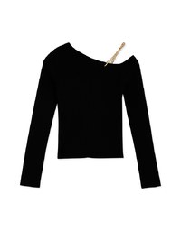 Off-Shoulder Gold Chain Knit Top