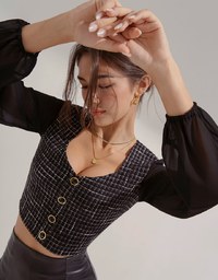 Chic Round Button Long-Sleeved Top