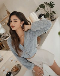 V-Neck Button-Down Crop Loose Top