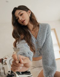 V-Neck Button-Down Crop Loose Top