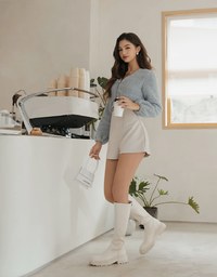 V-Neck Button-Down Crop Loose Top