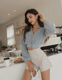 V-Neck Button-Down Crop Loose Top
