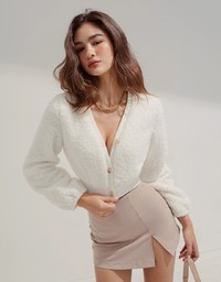 V-Neck Button-Down Crop Loose Top