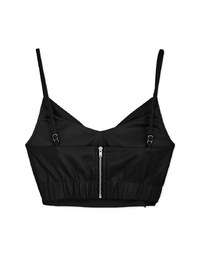 V Neck Overlapped Faux Leather Tank Top