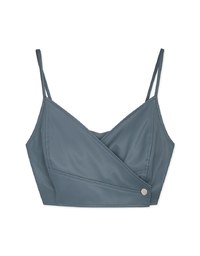 V Neck Overlapped Faux Leather Tank Top