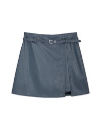 Stitching Slit Faux Leather Skirt (With Belt)