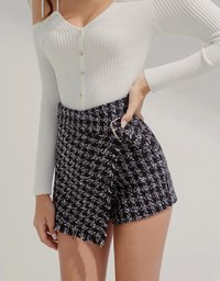 Chic Style Tweed Buckled Skirt