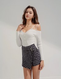 Chic Style Tweed Buckled Skirt