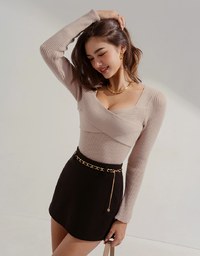 Tweed Gold Chain A-Line Skirt (With Belt)