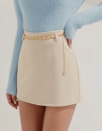 Tweed Gold Chain A-Line Skirt (With Belt)