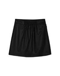 Side Button Slit Faux Leather Skirt