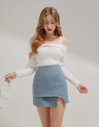 Overlapping Curved Slit Tweed Skirt