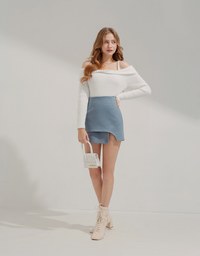 Overlapping Curved Slit Tweed Skirt