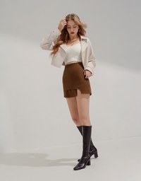 Overlapping Curved Slit Tweed Skirt
