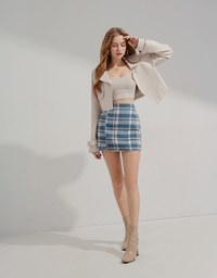 Checked Tweed Slit Skirt