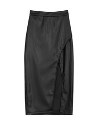 Fashionable Interlocking Slit Faux Leather Skirt