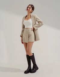 Plain Cotton One-Piece Drawstring Skorts