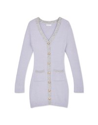 V-Neck Buttoned Knit Min Dress
