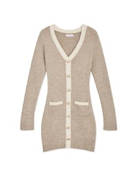 V-Neck Buttoned Knit Min Dress