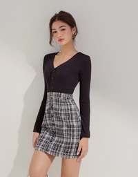 Chic Weave Pattern Patchwork Button Knit Mini Dress