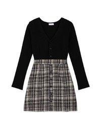 Chic Weave Pattern Patchwork Button Knit Mini Dress