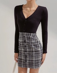 Chic Weave Pattern Patchwork Button Knit Mini Dress