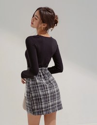 Chic Weave Pattern Patchwork Button Knit Mini Dress