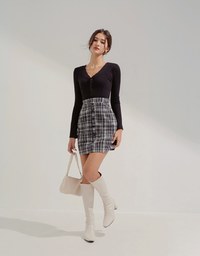 Chic Weave Pattern Patchwork Button Knit Mini Dress