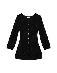 Puffed Sleeve Tweed Mini Dress