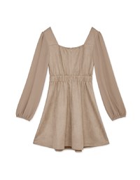 Square-Neck Bead-Button Stitched Suede Mini Dress