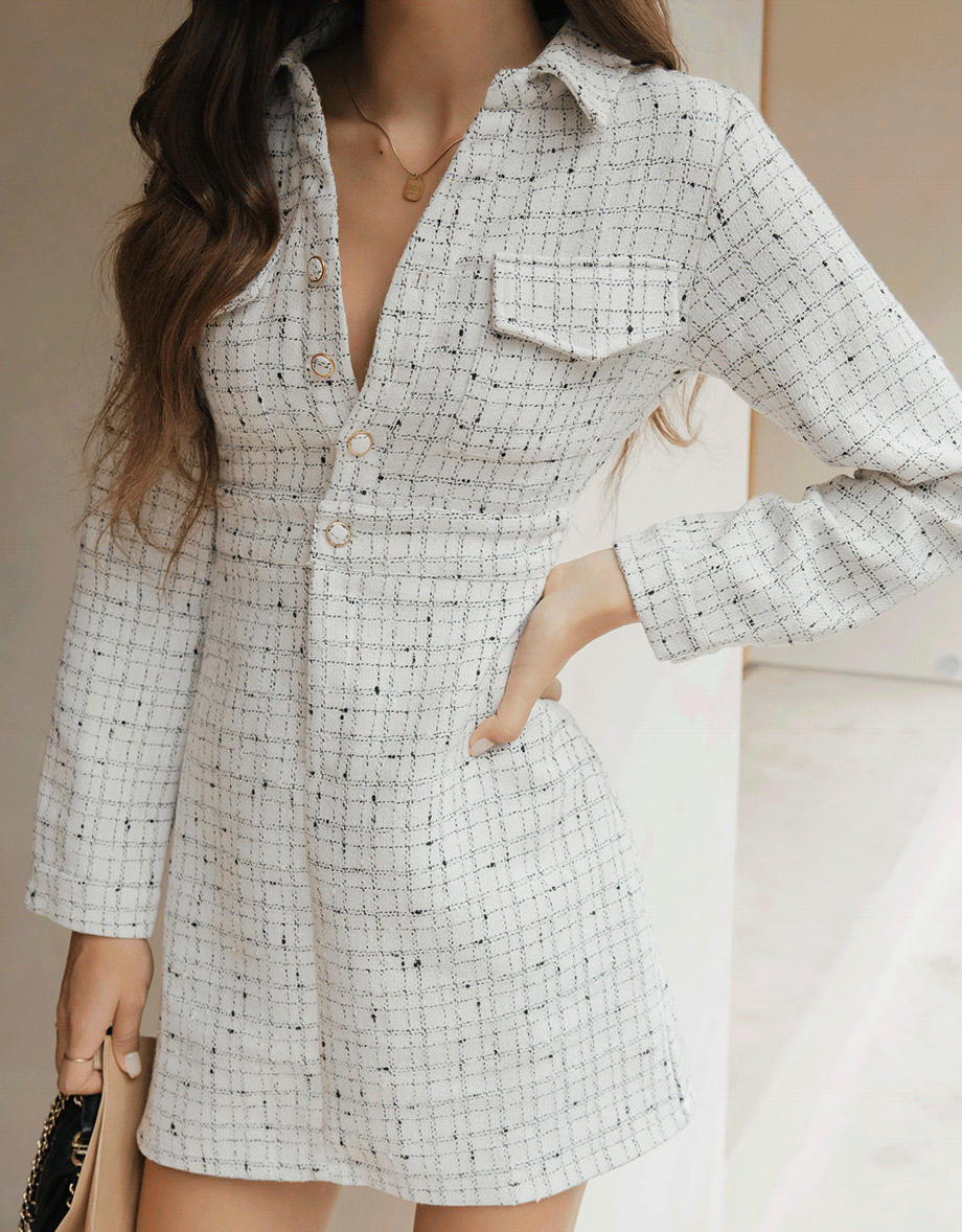 Petite Check Pattern Button-Down Shirt Mini Dress