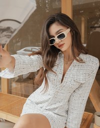 Petite Check Pattern Button-Down Shirt Mini Dress