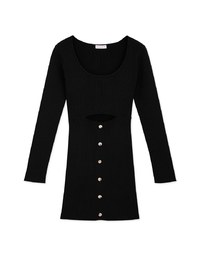 U-Neckline Button-Down Knit Mini Dress