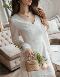 V-Neck Lace Mini Dress