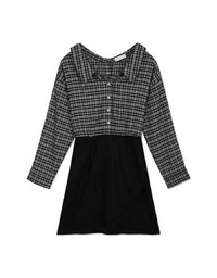 Plaid Strapless Button-Down Suede Mini Dress