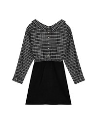 Plaid Strapless Button-Down Suede Mini Dress