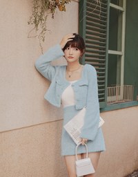 [I'M Meme] Square Collar With Button Crop Blazer Jacket
