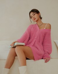 Fluffy Faux Fur Oversized Knit Jacket Cardigan