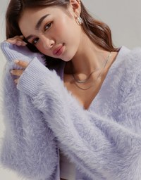 Fluffy Faux Fur Oversized Knit Jacket Cardigan