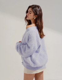 Fluffy Faux Fur Oversized Knit Jacket Cardigan