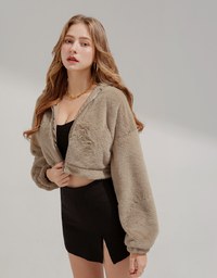 Hooded Fluffy Faux Fur Blazer Jacket