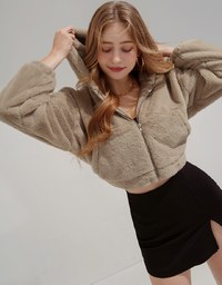 Hooded Fluffy Faux Fur Blazer Jacket