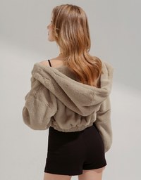 Hooded Fluffy Faux Fur Blazer Jacket