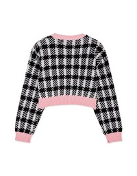 Collision Color Piping Check Pattern Gold Button Knit Crop Blazer Jacket
