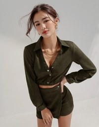 Lapel Suede Buttoned Set Wear